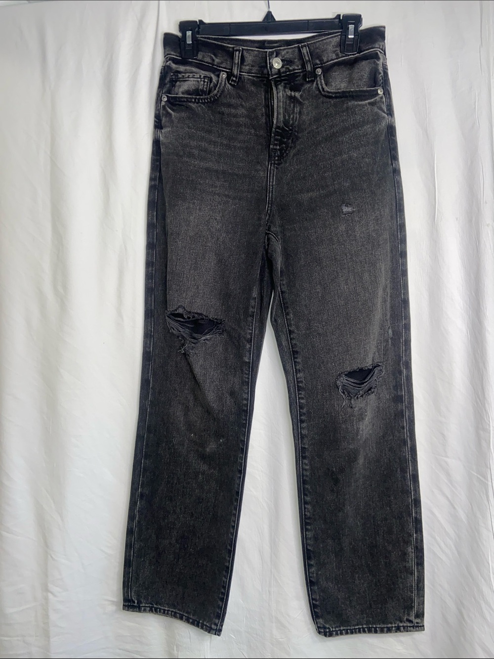 Express Black Distressed Straight Jeans